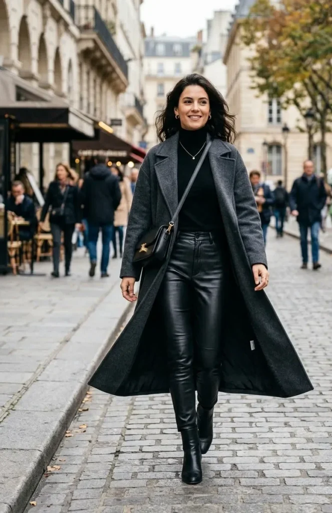  Leather Pants With a Long Coat
