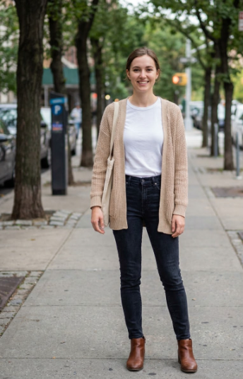 Basic Tee, Cardigan, and Boots