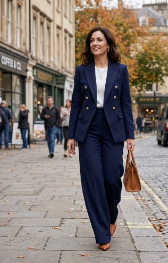 Double-Breasted Blazer + Wide-Leg Trousers