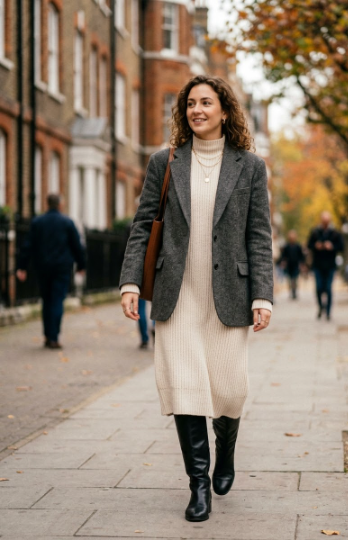 Blazer Over a Knit Dress