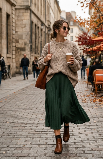 Oversized Knit Sweater With a Midi Skirt