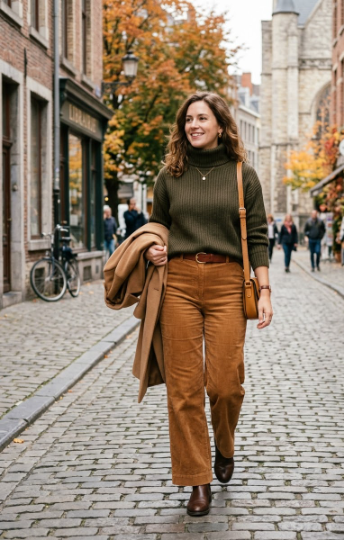 Turtleneck With Corduroy Trousers