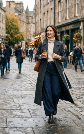 Long Wool Coat With Wide-Leg Pants