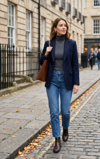 Blazer With a Turtleneck and Jeans
