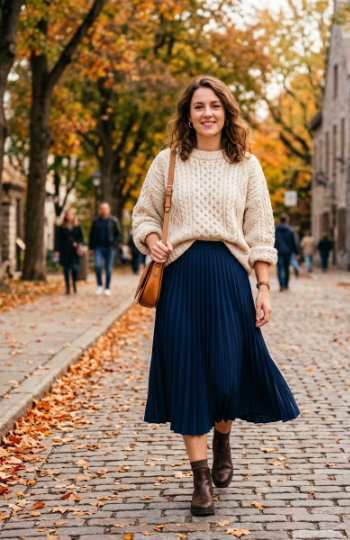 Pleated Skirt With a Chunky Sweater