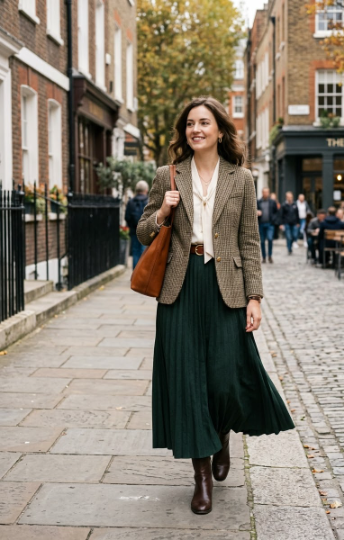 Tweed Blazer With a Maxi Skirt