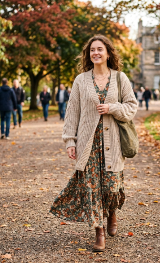 Oversized Cardigan With a Maxi Dress