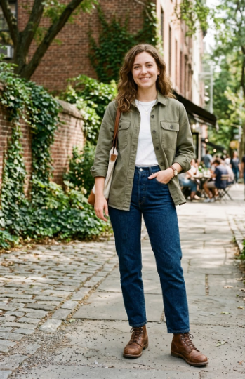 Utility Shirt With Straight-Leg Jeans