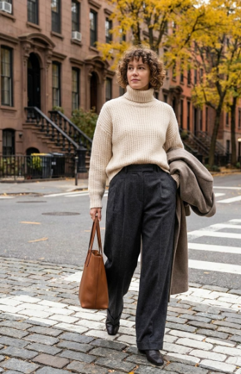 Turtleneck and Wide-Leg Pants
