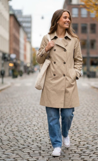 Trench Coat With Sneakers