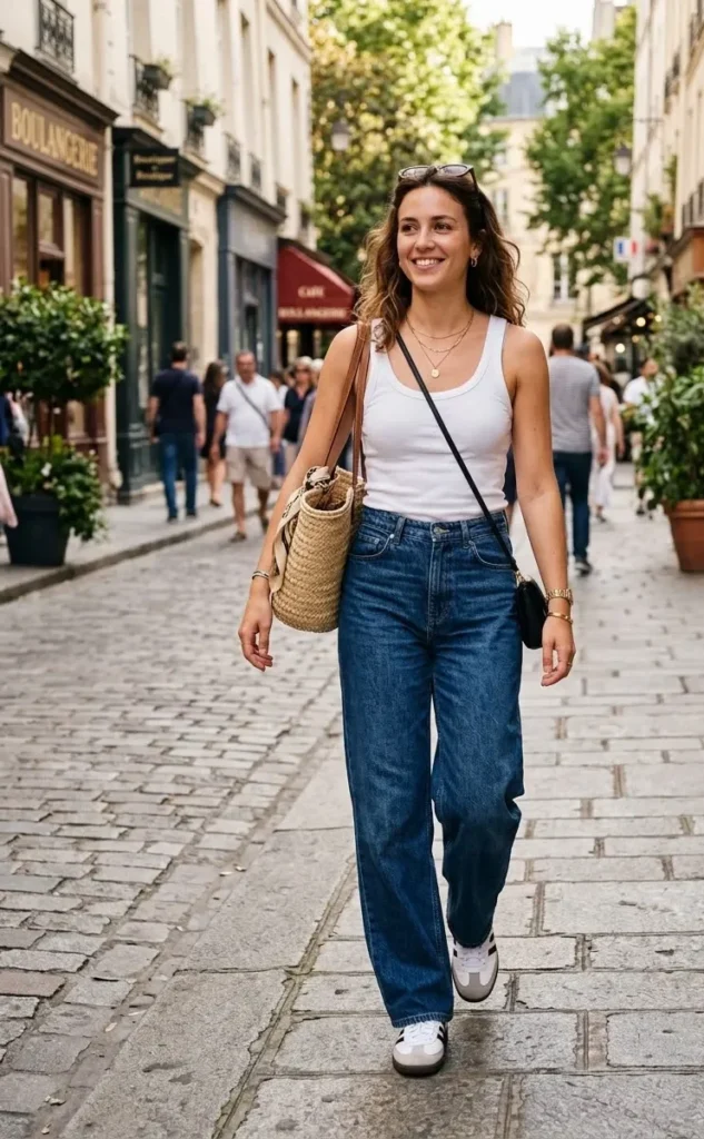 Wide-Leg Jeans With a Simple Tank Top