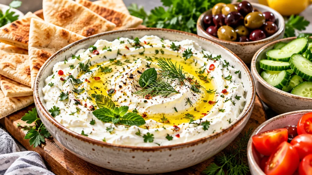 Whip Up a Creamy Homemade Labneh Cheese Dip With Olive Oil and Herbs