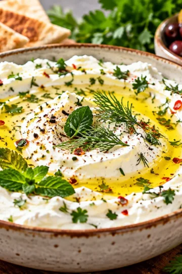Whip Up a Creamy Homemade Labneh Cheese Dip With Olive Oil and Herbs