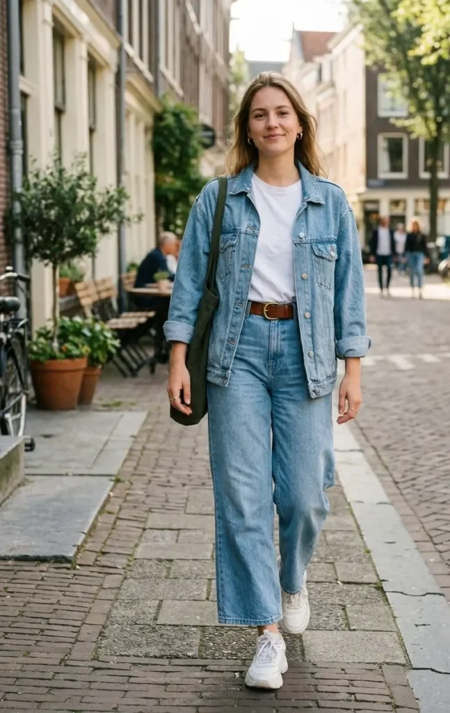 Wide-Leg Jeans With a Denim Jacket