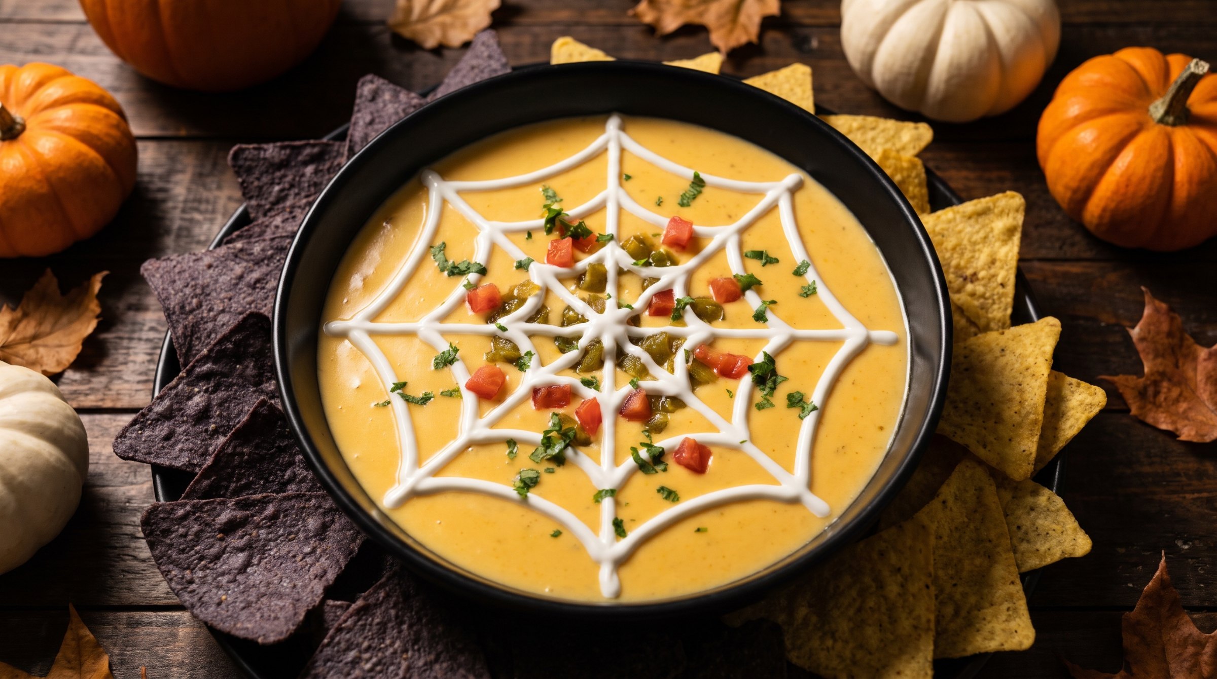 Halloween Party Queso Dip in 15 Minutes, With a Sour Cream Spiderweb