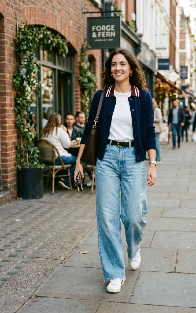 Polo Cardigan + Wide-Leg Jeans