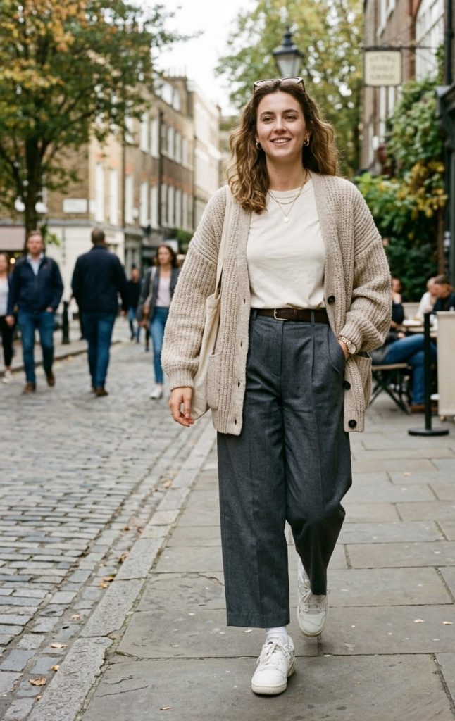 Oversized Cardigan + Pleated Trousers